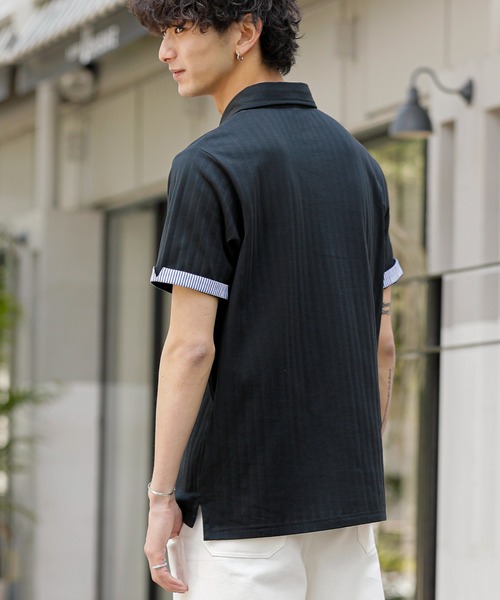 A.S.M（エーエスエム）の「吸水速乾ドライ ストライプドビー 鹿ノ子 / スタンダード Biz ポロシャツ（半袖）（ポロシャツ・メンズ・ブラック/ホワイト/ネイビー・48/50/52）」の12枚目の写真