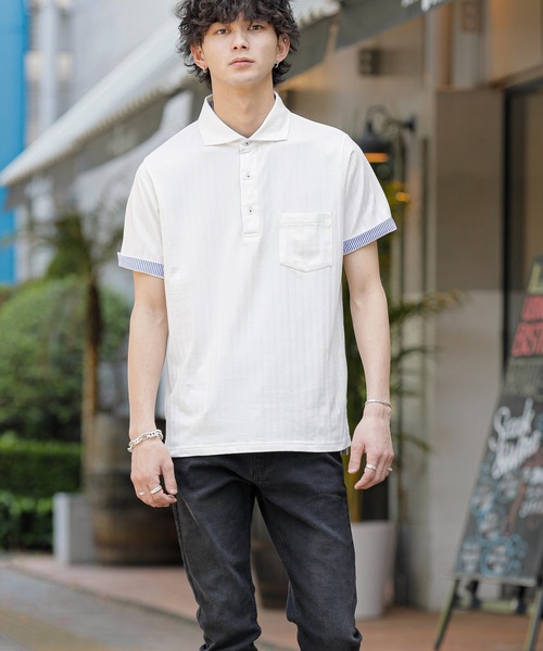 A.S.M（エーエスエム）の「吸水速乾ドライ ストライプドビー 鹿ノ子 / スタンダード Biz ポロシャツ（半袖）（ポロシャツ・メンズ・ブラック/ホワイト/ネイビー・48/50/52）」の6枚目の写真