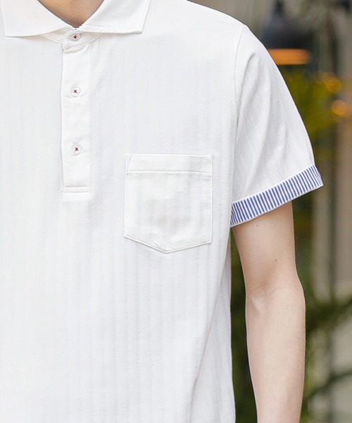 A.S.M（エーエスエム）の「吸水速乾ドライ ストライプドビー 鹿ノ子 / スタンダード Biz ポロシャツ（半袖）（ポロシャツ・メンズ・ブラック/ホワイト/ネイビー・48/50/52）」の7枚目の写真