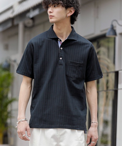 A.S.M（エーエスエム）の「吸水速乾ドライ ストライプドビー 鹿ノ子 / スタンダード Biz ポロシャツ（半袖）（ポロシャツ・メンズ・ブラック/ホワイト/ネイビー・48/50/52）」の4枚目の写真