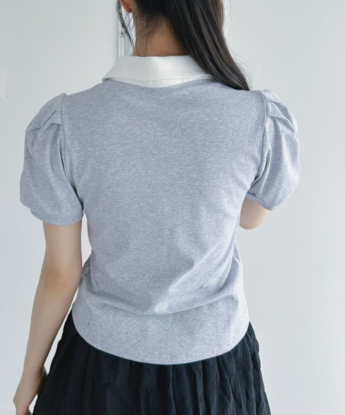 Loueme（ルエム）の「ワンポイント刺繍パフスリーブポロシャツ（ポロシャツ・レディース・ホワイト/ライトブルー/グレー・FREE）」の12枚目の写真