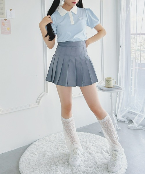 Loueme（ルエム）の「ワンポイント刺繍パフスリーブポロシャツ（ポロシャツ・レディース・ホワイト/ライトブルー/グレー・FREE）」の15枚目の写真