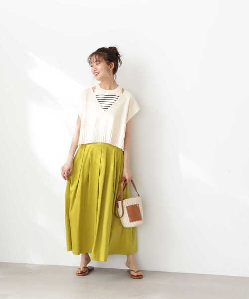 N.（N. Natural Beauty Basic）（エヌエヌナチュラルビューティーベーシック）の「【S Size Line】◆切替タックボリュームスカート（スカート・レディース・イエロー/ホワイト・SMALL/MEDIUM）」の18枚目の写真