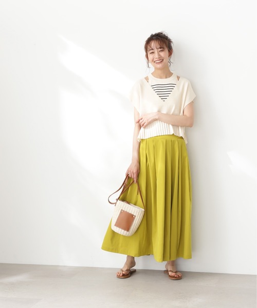 N.（N. Natural Beauty Basic）（エヌエヌナチュラルビューティーベーシック）の「【S Size Line】◆切替タックボリュームスカート（スカート・レディース・イエロー/ホワイト・SMALL/MEDIUM）」の7枚目の写真