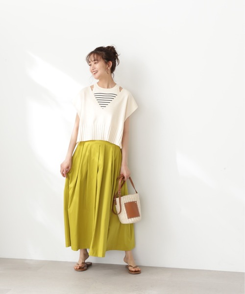 N.（N. Natural Beauty Basic）（エヌエヌナチュラルビューティーベーシック）の「【S Size Line】◆切替タックボリュームスカート（スカート・レディース・イエロー/ホワイト・SMALL/MEDIUM）」の5枚目の写真