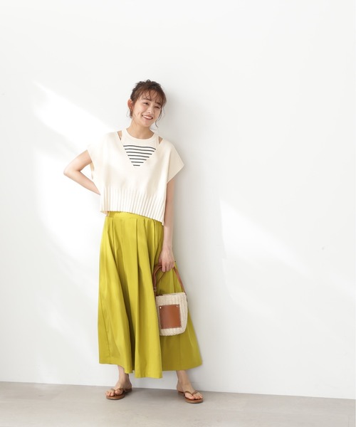 N.（N. Natural Beauty Basic）（エヌエヌナチュラルビューティーベーシック）の「【S Size Line】◆切替タックボリュームスカート（スカート・レディース・イエロー/ホワイト・SMALL/MEDIUM）」の4枚目の写真