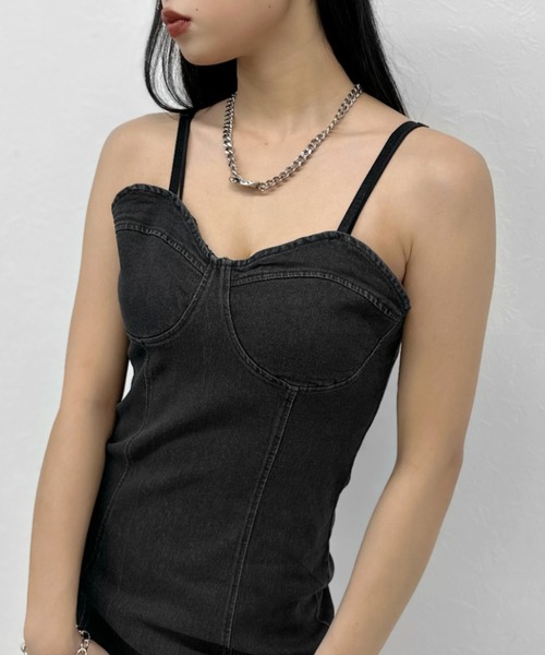 LVEU.(ラブユ.)の「Corset design denim mini one-piece / コルセットデザインデニムミニワンピ(ワンピース・レディース・ブラック・FREE)」の7枚目の写真