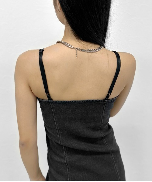 LVEU.(ラブユ.)の「Corset design denim mini one-piece / コルセットデザインデニムミニワンピ(ワンピース・レディース・ブラック・FREE)」の6枚目の写真