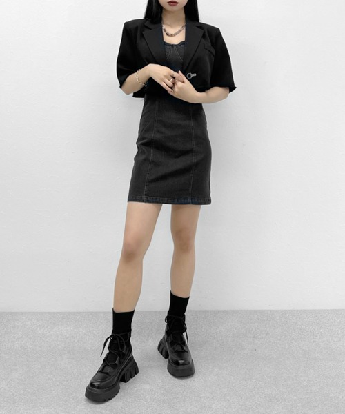 LVEU.(ラブユ.)の「Corset design denim mini one-piece / コルセットデザインデニムミニワンピ(ワンピース・レディース・ブラック・FREE)」の11枚目の写真