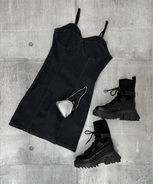 LVEU.(ラブユ.)の「Corset design denim mini one-piece / コルセットデザインデニムミニワンピ(ワンピース・レディース・ブラック・FREE)」の13枚目の写真