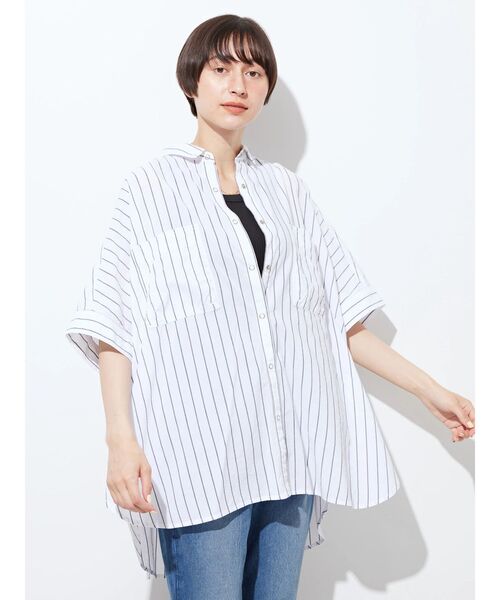 AMERICAN HOLIC(アメリカンホリック)の「WポケットバックタックBIGシャツ(シャツ/ブラウス・レディース・カーキ/ストライプ/ホワイト系その他6/ネイビー・M/L)」の14枚目の写真