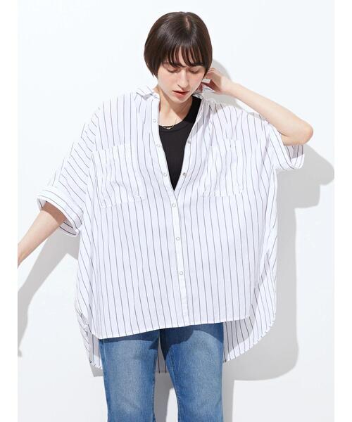 AMERICAN HOLIC(アメリカンホリック)の「WポケットバックタックBIGシャツ(シャツ/ブラウス・レディース・カーキ/ストライプ/ホワイト系その他6/ネイビー・M/L)」の5枚目の写真