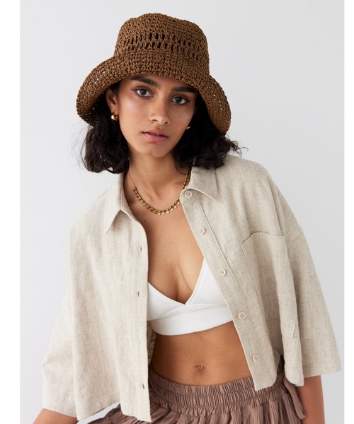 ALEXIA STAM（アリシアスタン）の「Linen Cropped Shirt /リネンシャツ＋ヘアロープ（シャツ/ブラウス・レディース・ベージュ/チャコールグレー・FREE）」の14枚目の写真