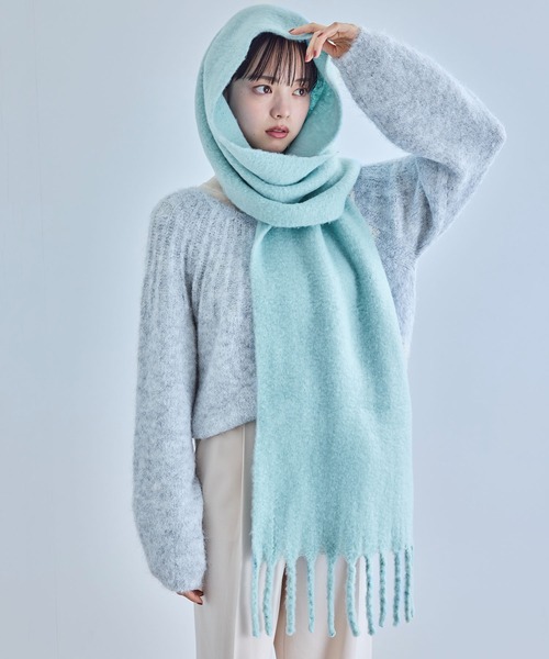 VIS（ビス）の「【リサイクルポリ】ふわふわ太フリンジマフラー（マフラー・レディース・キナリ/ラベンダー/ピンク系その他2/ライトグレー/ライトグリーン/レッド/サックスブルー/ターコイズブルー・FREE）」の5枚目の写真