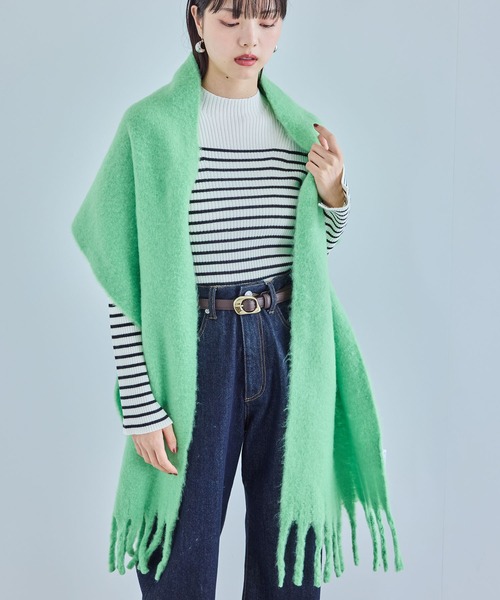 VIS（ビス）の「【リサイクルポリ】ふわふわ太フリンジマフラー（マフラー・レディース・キナリ/ラベンダー/ピンク系その他2/ライトグレー/ライトグリーン/レッド/サックスブルー/ターコイズブルー・FREE）」の3枚目の写真