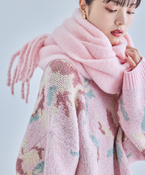 VIS（ビス）の「【リサイクルポリ】ふわふわ太フリンジマフラー（マフラー・レディース・キナリ/ラベンダー/ピンク系その他2/ライトグレー/ライトグリーン/レッド/サックスブルー/ターコイズブルー・FREE）」の7枚目の写真