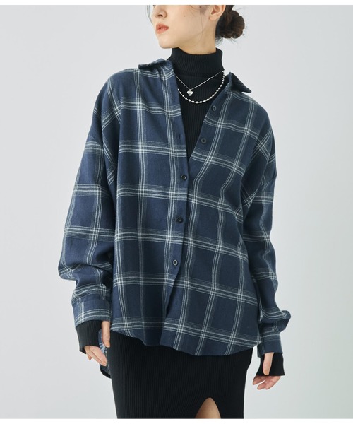 ANAP(アナップ)の「起毛チェックシャツ(シャツ/ブラウス・レディース・ネイビー/ブラック/ライトグレー/グリーン・FREE)」の4枚目の写真