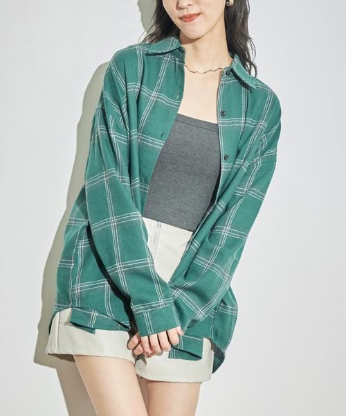 ANAP(アナップ)の「起毛チェックシャツ(シャツ/ブラウス・レディース・ネイビー/ブラック/ライトグレー/グリーン・FREE)」の3枚目の写真