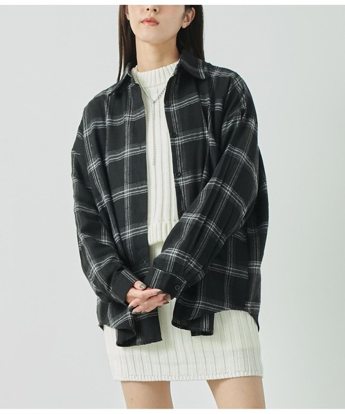 ANAP(アナップ)の「起毛チェックシャツ(シャツ/ブラウス・レディース・ネイビー/ブラック/ライトグレー/グリーン・FREE)」の1枚目の写真