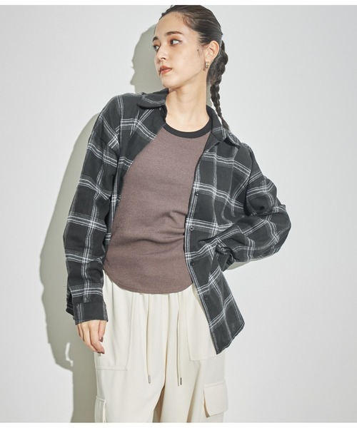 ANAP(アナップ)の「起毛チェックシャツ(シャツ/ブラウス・レディース・ネイビー/ブラック/ライトグレー/グリーン・FREE)」の5枚目の写真