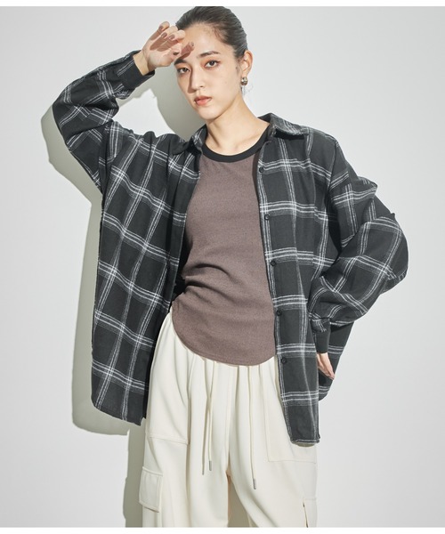 ANAP(アナップ)の「起毛チェックシャツ(シャツ/ブラウス・レディース・ネイビー/ブラック/ライトグレー/グリーン・FREE)」の6枚目の写真