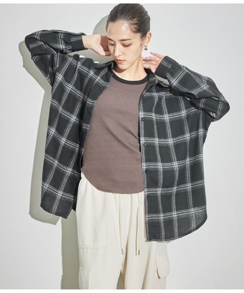 ANAP(アナップ)の「起毛チェックシャツ(シャツ/ブラウス・レディース・ネイビー/ブラック/ライトグレー/グリーン・FREE)」の7枚目の写真
