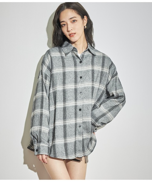 ANAP(アナップ)の「起毛チェックシャツ(シャツ/ブラウス・レディース・ネイビー/ブラック/ライトグレー/グリーン・FREE)」の12枚目の写真