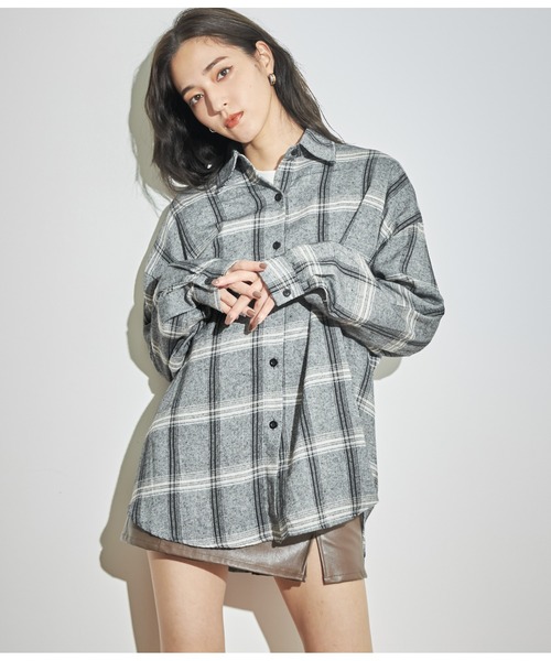 ANAP(アナップ)の「起毛チェックシャツ(シャツ/ブラウス・レディース・ネイビー/ブラック/ライトグレー/グリーン・FREE)」の11枚目の写真