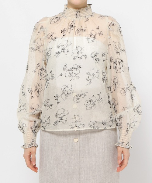 mysty woman（ミスティウーマン）の「フロッキー線描きフラワーブラウス 984765（シャツ/ブラウス・レディース・ホワイト系その他/ブラック・FREE）」の6枚目の写真