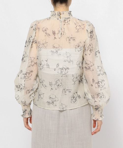 mysty woman（ミスティウーマン）の「フロッキー線描きフラワーブラウス 984765（シャツ/ブラウス・レディース・ホワイト系その他/ブラック・FREE）」の8枚目の写真