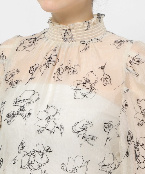 mysty woman（ミスティウーマン）の「フロッキー線描きフラワーブラウス 984765（シャツ/ブラウス・レディース・ホワイト系その他/ブラック・FREE）」の10枚目の写真