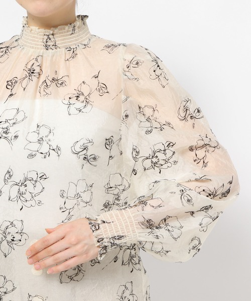 mysty woman（ミスティウーマン）の「フロッキー線描きフラワーブラウス 984765（シャツ/ブラウス・レディース・ホワイト系その他/ブラック・FREE）」の11枚目の写真