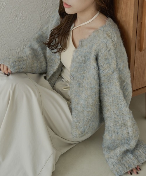 Ambre Neige(アンブルネージュ)の「【前後2WAY】コットンキャンディーシャギーカーディガン/【WEB/EC限定商品】(カーディガン/ボレロ・レディース・チャコールグレー/ベビーピンク/ライトブラウン/サックスブルー/アイボリー・FREE)」の4枚目の写真