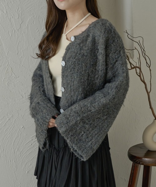 Ambre Neige(アンブルネージュ)の「【前後2WAY】コットンキャンディーシャギーカーディガン/【WEB/EC限定商品】(カーディガン/ボレロ・レディース・チャコールグレー/ベビーピンク/ライトブラウン/サックスブルー/アイボリー・FREE)」の19枚目の写真