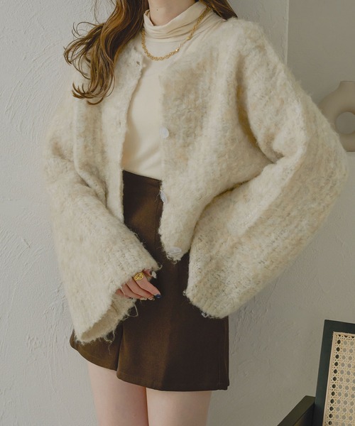 Ambre Neige(アンブルネージュ)の「【前後2WAY】コットンキャンディーシャギーカーディガン/【WEB/EC限定商品】(カーディガン/ボレロ・レディース・チャコールグレー/ベビーピンク/ライトブラウン/サックスブルー/アイボリー・FREE)」の6枚目の写真