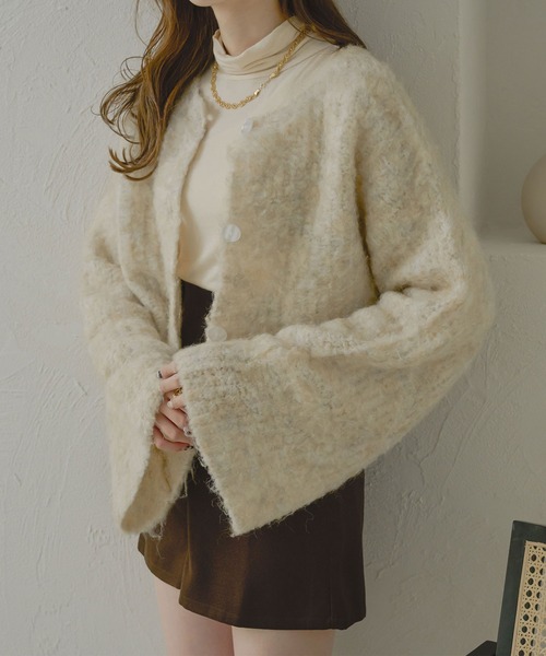 Ambre Neige(アンブルネージュ)の「【前後2WAY】コットンキャンディーシャギーカーディガン/【WEB/EC限定商品】(カーディガン/ボレロ・レディース・チャコールグレー/ベビーピンク/ライトブラウン/サックスブルー/アイボリー・FREE)」の7枚目の写真