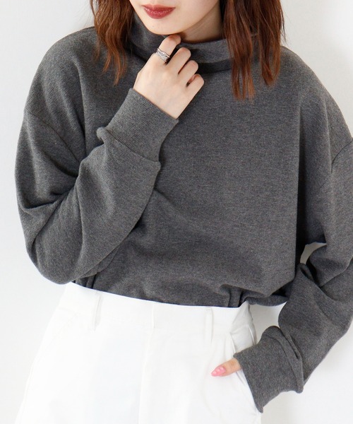Arinomama(アリノママ)の「Arinomama あら杢スパンフライスハイネックプルオーバー(Tシャツ/カットソー・レディース・スミクロ/ダークブラウン/トップグレー・F)」の1枚目の写真