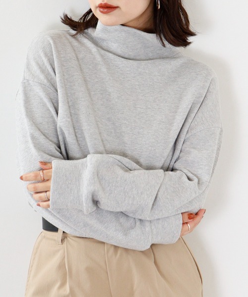 Arinomama(アリノママ)の「Arinomama あら杢スパンフライスハイネックプルオーバー(Tシャツ/カットソー・レディース・スミクロ/ダークブラウン/トップグレー・F)」の2枚目の写真
