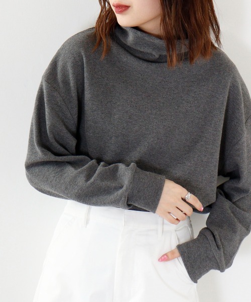 Arinomama(アリノママ)の「Arinomama あら杢スパンフライスハイネックプルオーバー(Tシャツ/カットソー・レディース・スミクロ/ダークブラウン/トップグレー・F)」の4枚目の写真