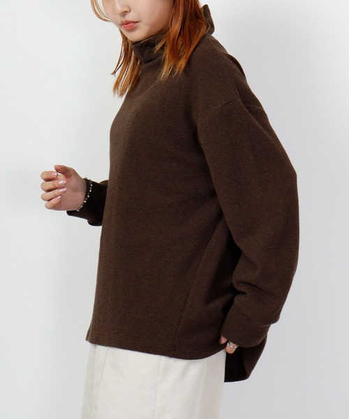 Arinomama(アリノママ)の「Arinomama あら杢スパンフライスハイネックプルオーバー(Tシャツ/カットソー・レディース・スミクロ/ダークブラウン/トップグレー・F)」の15枚目の写真