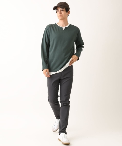 a.v.v(アーヴェヴェ)の「【カットソー+半袖インナーの2点セット】ヘリンボンジャカードカットソー(Tシャツ/カットソー・メンズ・グリーン/ボルドー/ネイビー・46/48/50/44)」の7枚目の写真