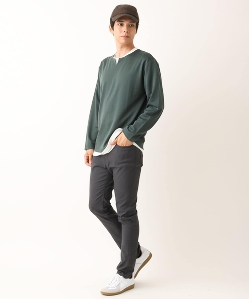a.v.v(アーヴェヴェ)の「【カットソー+半袖インナーの2点セット】ヘリンボンジャカードカットソー(Tシャツ/カットソー・メンズ・グリーン/ボルドー/ネイビー・46/48/50/44)」の8枚目の写真