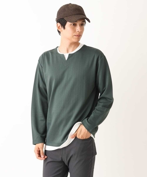 a.v.v(アーヴェヴェ)の「【カットソー+半袖インナーの2点セット】ヘリンボンジャカードカットソー(Tシャツ/カットソー・メンズ・グリーン/ボルドー/ネイビー・46/48/50/44)」の19枚目の写真