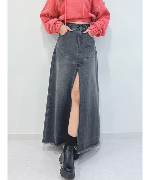 DURAS(デュラス)の「スリット入りデニムロングスカート(デニムスカート・レディース・グレー/インディゴブルー・S/M)」の9枚目の写真