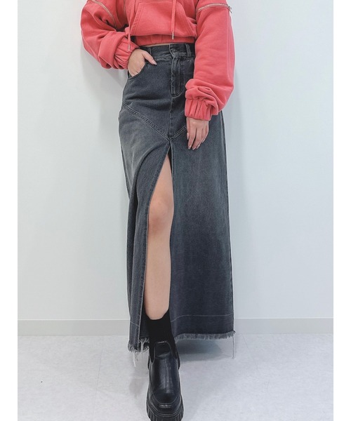 DURAS(デュラス)の「スリット入りデニムロングスカート(デニムスカート・レディース・グレー/インディゴブルー・S/M)」の8枚目の写真