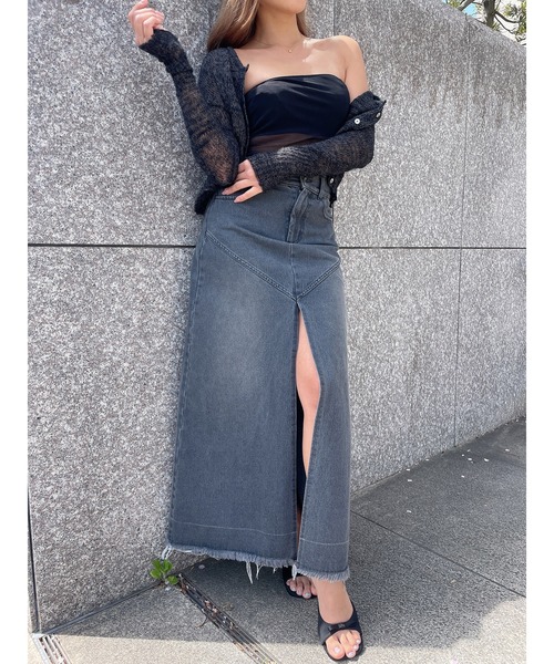 DURAS(デュラス)の「スリット入りデニムロングスカート(デニムスカート・レディース・グレー/インディゴブルー・S/M)」の4枚目の写真