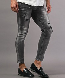 ダメージ加工ダークグレー スキニージーンズ LUXSTYLE ジーンズ ダメージ加工スキニーデニムパンツ メンズ