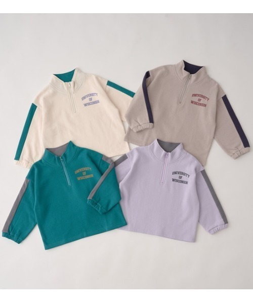 b・ROOM（ビールーム）の「【表コットン毛玉バイバイ裏起毛】ハーフジップバイカラースウェット（スウェット・キッズ・グレイッシュベージュ/アイボリー/ブルーグリーン/ラベンダー・150cm/130cm/140cm/100cm/110cm/120cm）」の15枚目の写真
