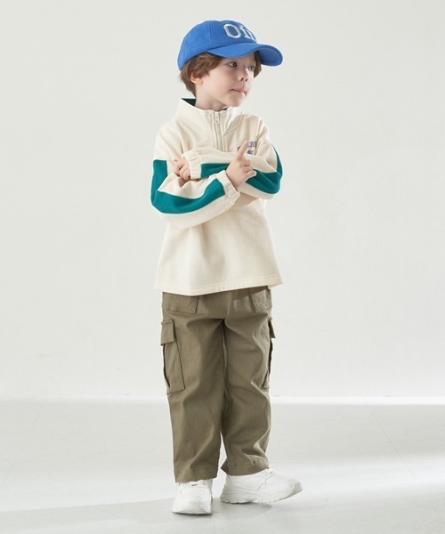 b・ROOM（ビールーム）の「【表コットン毛玉バイバイ裏起毛】ハーフジップバイカラースウェット（スウェット・キッズ・グレイッシュベージュ/アイボリー/ブルーグリーン/ラベンダー・150cm/130cm/140cm/100cm/110cm/120cm）」の12枚目の写真