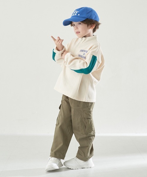 b・ROOM（ビールーム）の「【表コットン毛玉バイバイ裏起毛】ハーフジップバイカラースウェット（スウェット・キッズ・グレイッシュベージュ/アイボリー/ブルーグリーン/ラベンダー・150cm/130cm/140cm/100cm/110cm/120cm）」の13枚目の写真